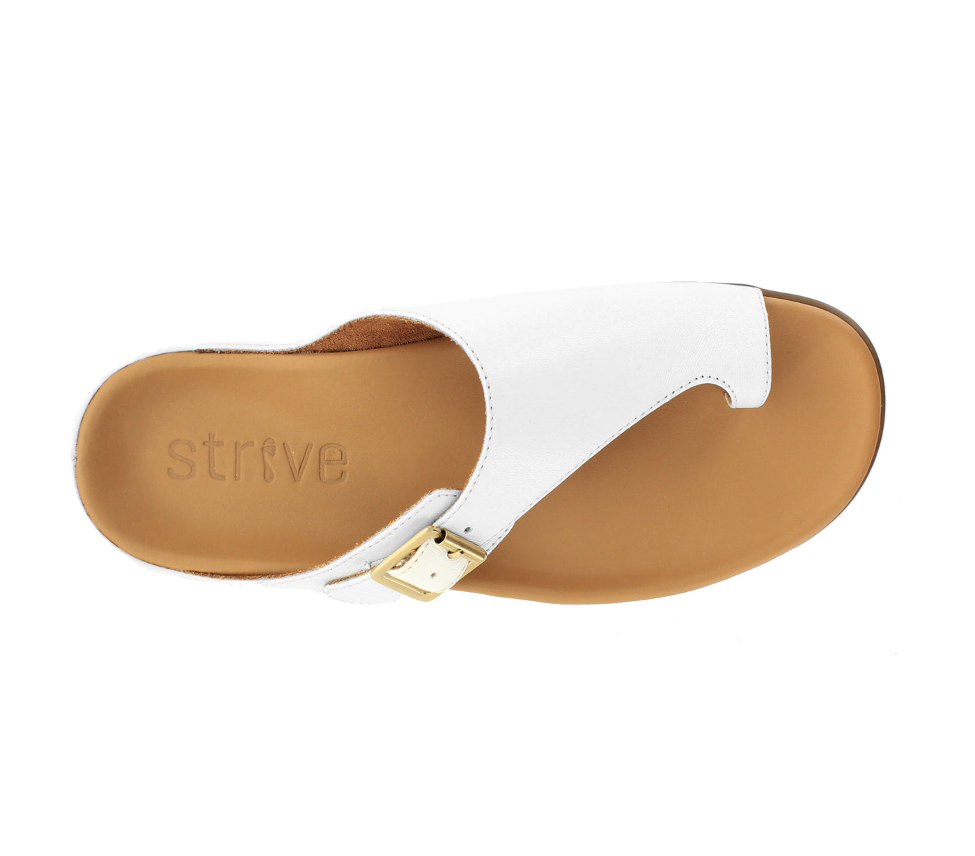 Strive Java Ladies White Leather Arch Support Toe Post Sandals