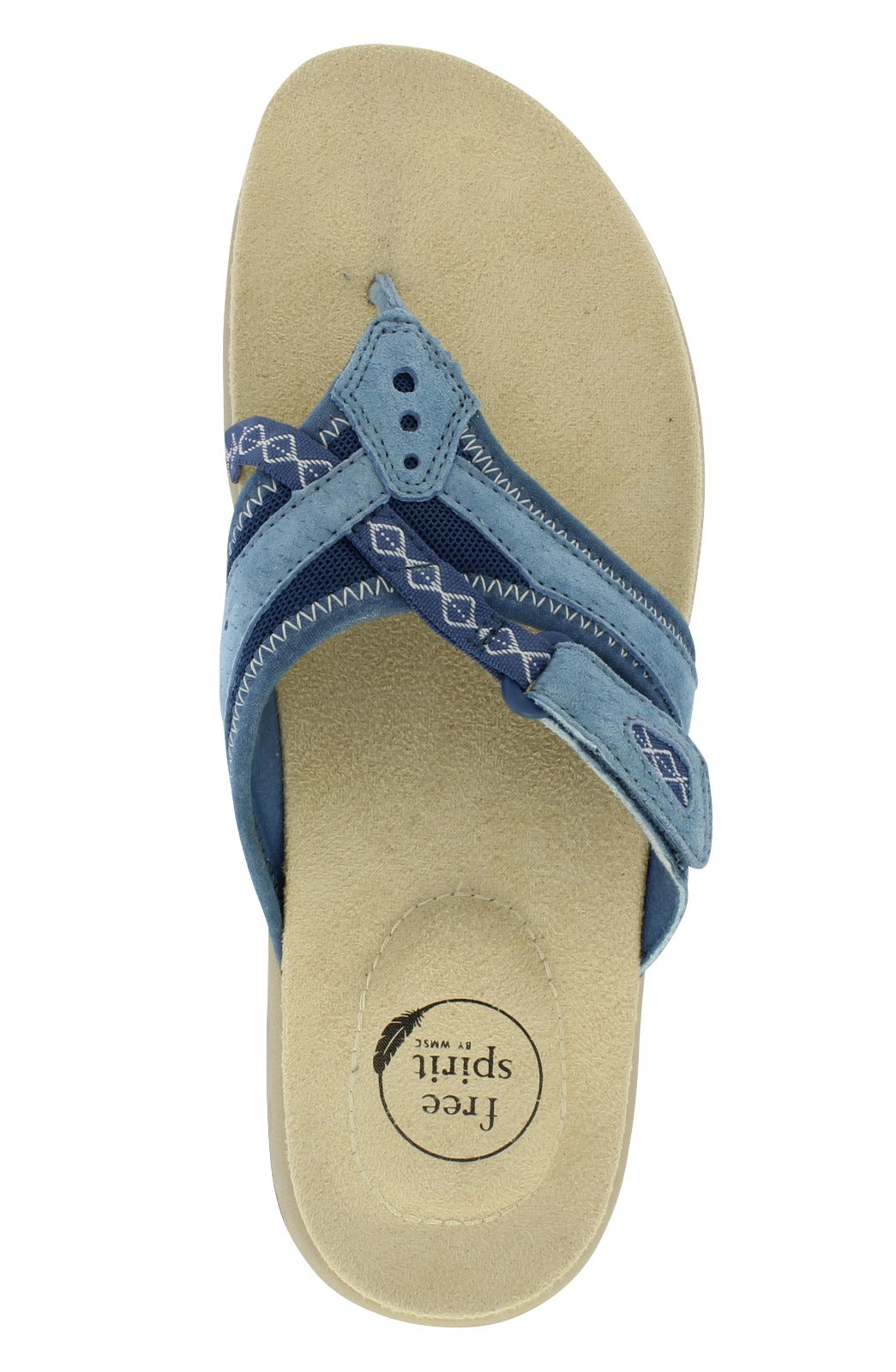 Free Spirit Juliet Ladies Denim Blue Suede & Textile Toe-Post Sandals