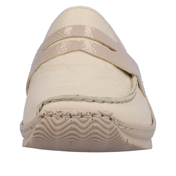 Rieker L1752-60 Ladies Beige Leather & Textile Slip On Shoes