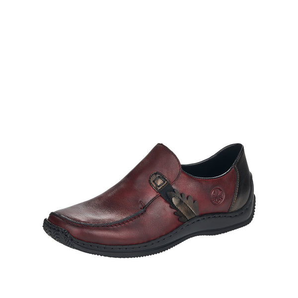 Rieker L1759-30 Ladies Dark Red Leather Slip On Shoes
