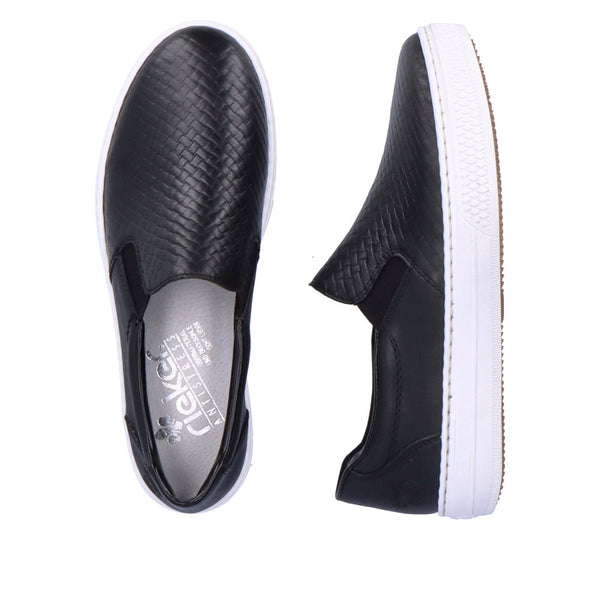 Rieker L5967-00 Ladies Black Leather Slip On Shoes