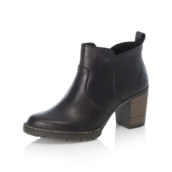 Rieker L9283-00 Ladies Black Heeled Ankle Boots