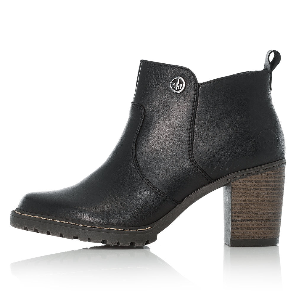 Rieker L9283-00 Ladies Black Heeled Ankle Boots
