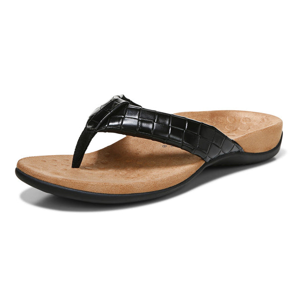 Vionic Layne Ladies Black Patent Arch Support Slip On Sandals