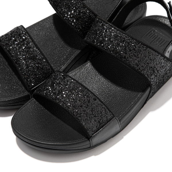 FitFlop Lulu Glitter Back-Strap ET2-339 Ladies Black Buckle Fastening Sandals