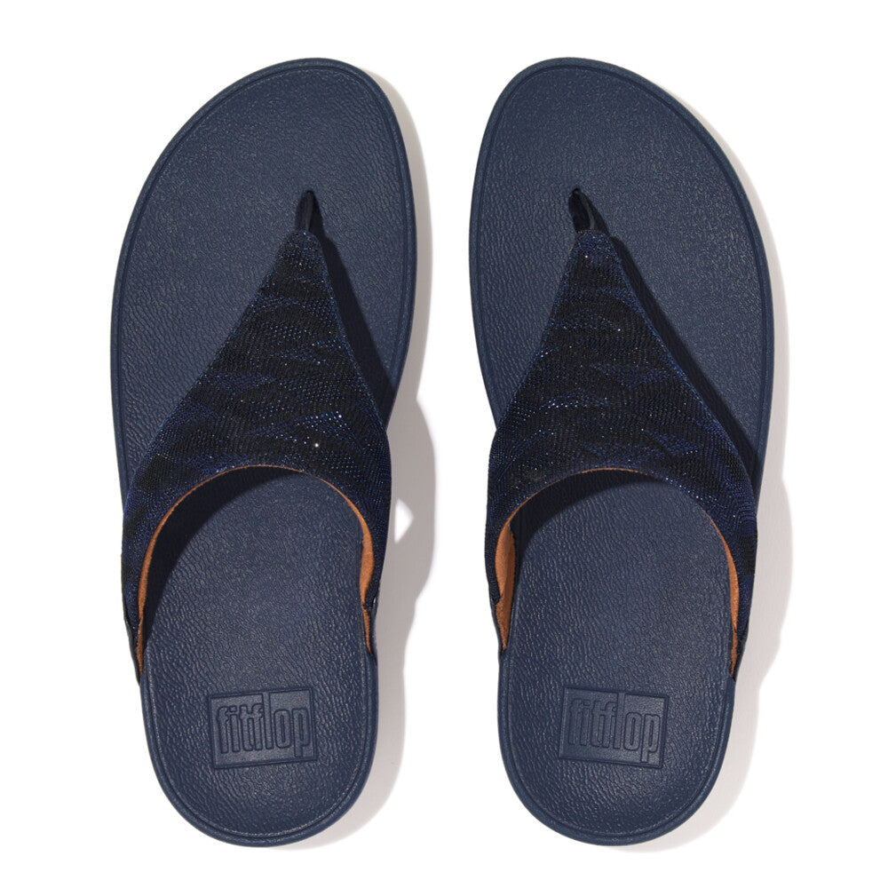 FitFlop ET8-399 Lulu Glitz Ladies Midnight Navy Textile Arch Support Toe-Post Sandals