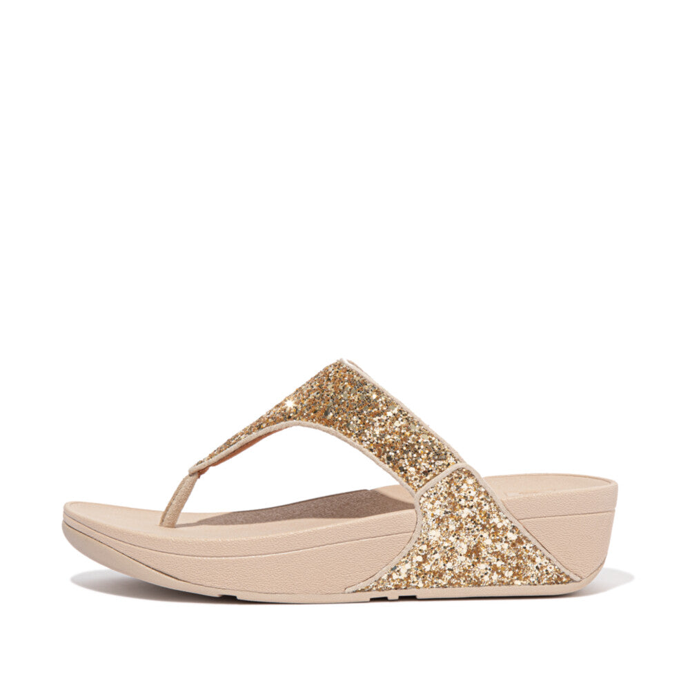 FitFlop Lulu Glitter Toe-Post X03-675 Ladies Platino Slip On Sandals