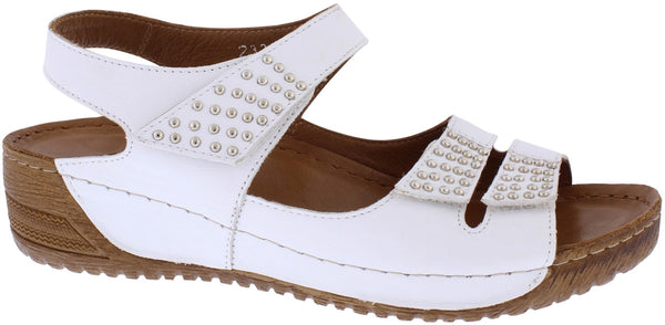 Adesso Loretta  Ladies White Leather Touch Fastening Sandals