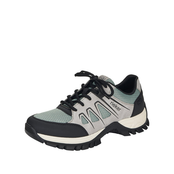 Rieker M9801-52 Ladies Grey, Mint And Black Water Resistant Lace Up Shoes