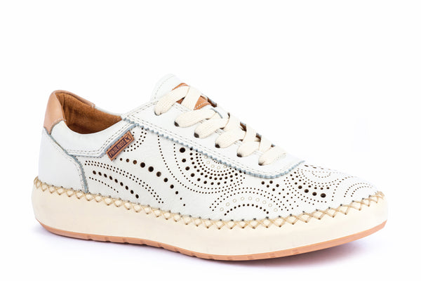 Pikolinos W6B-6996 Mesina Ladies Nata Off White Leather Lace Up Trainers