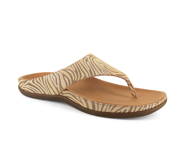 Strive Maui Ladies Tan Zebrine Leather Toe Post Sandals