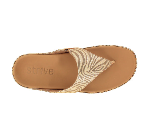 Strive Maui Ladies Tan Zebrine Leather Toe Post Sandals