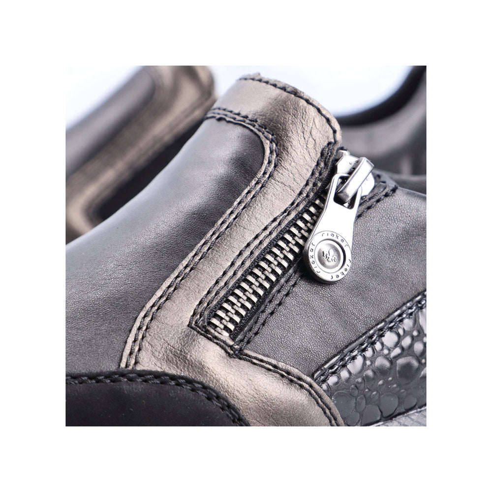 Rieker N1151-00 Ladies Black Leather & Textile Side Zip Shoes