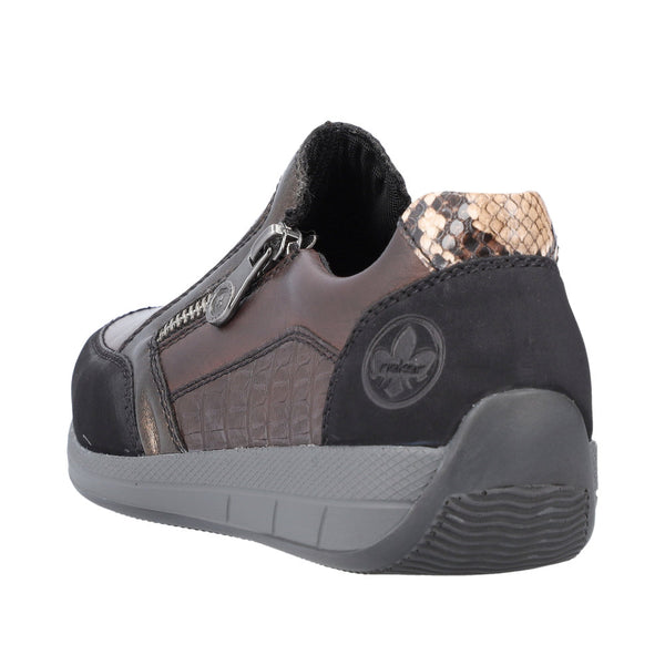 Rieker N1151-90 Ladies Brown Leather & Textile Side Zip Shoes