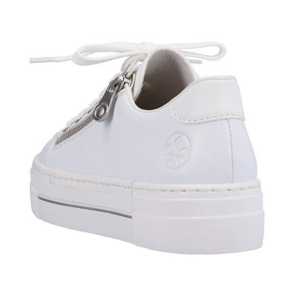 Rieker N4921-81 Ladies White Leather Zip & Lace Trainers