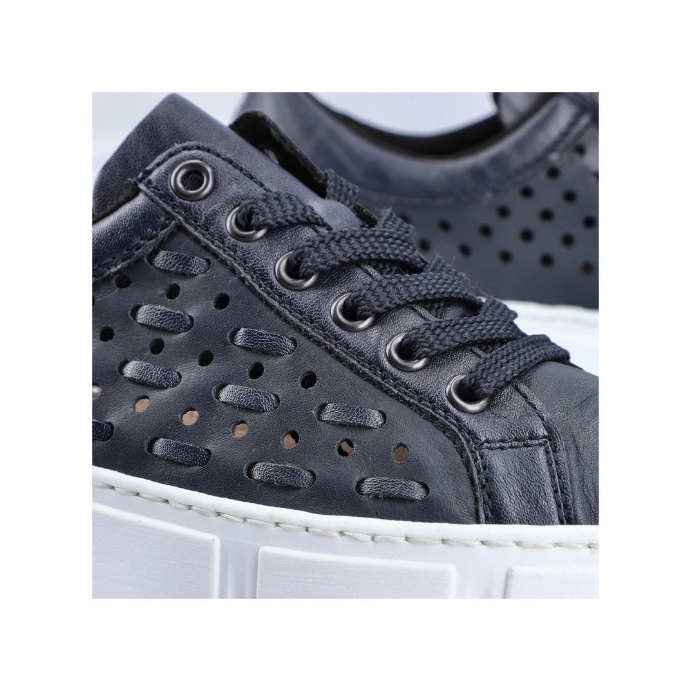 Rieker N5918-14 Ladies Navy Blue Leather & Textile Lace Up Trainers
