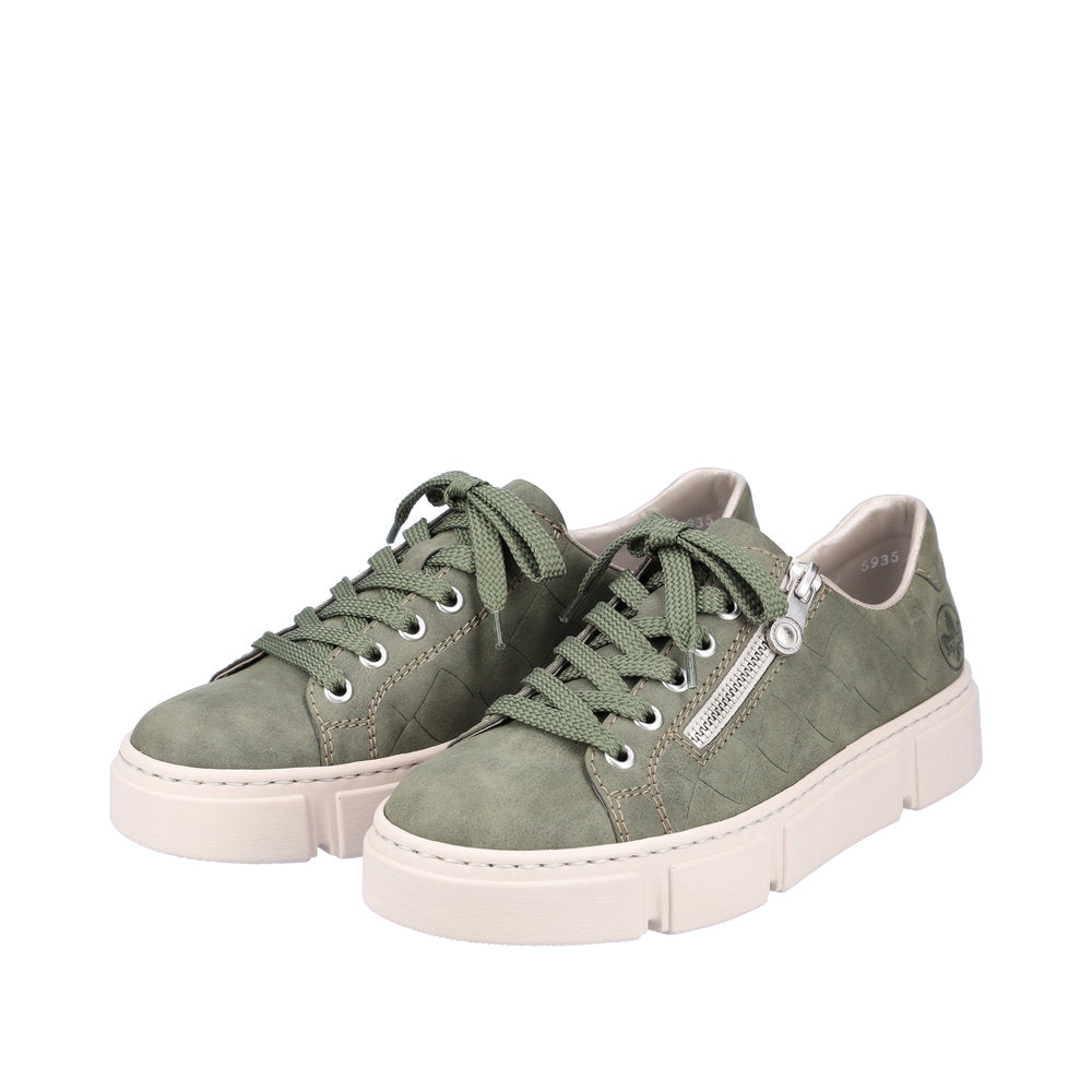 Rieker N5935-54 Ladies Green Lace Up Trainers