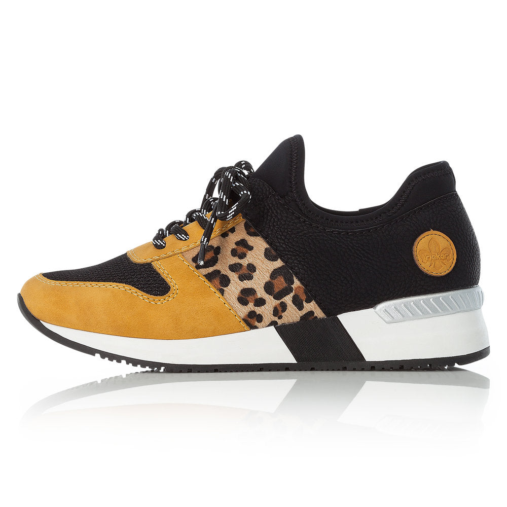 Rieker N7671-69 Ladies Black And Yellow Lace Up Trainers