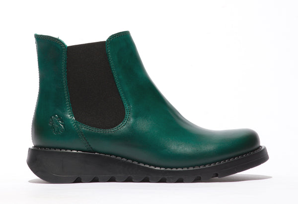 Fly Salv Ladies Rug Shamrock Green Leather Ankle Chelsea Boot
