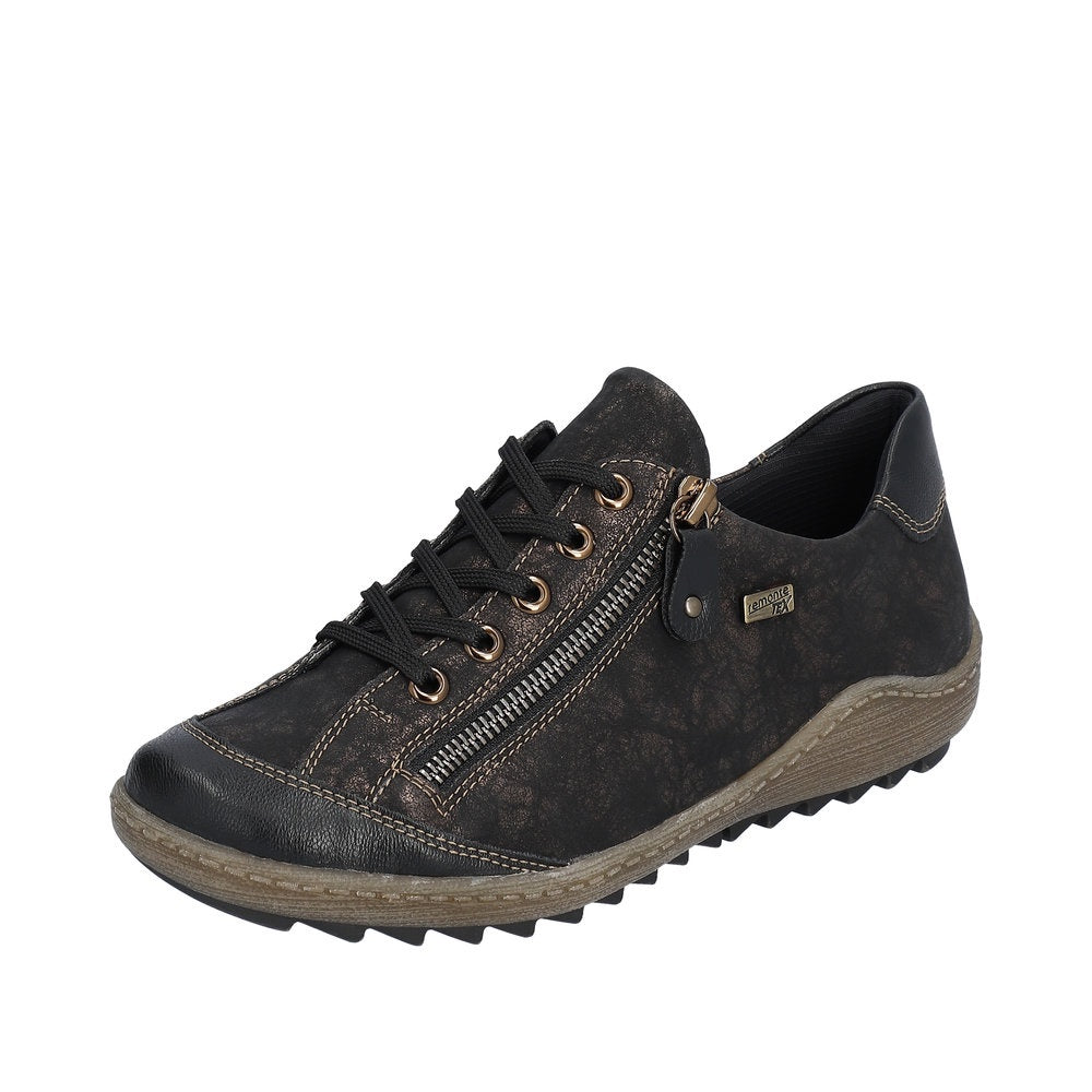 Remonte R1402-07 Ladies Black Water Resistant Zip & Lace Shoes