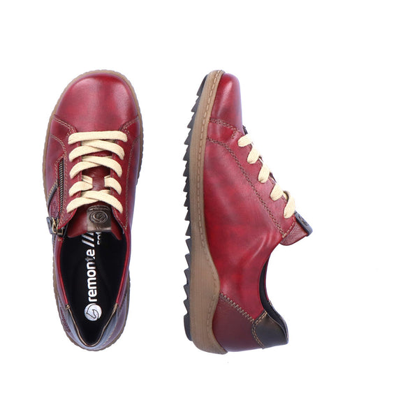 Remonte R1426-35 Ladies Vino Red Leather Water Resistant Zip & Lace Trainers