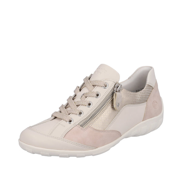 Remonte R3410-60 Ladies Rose & Beige Leather & Textile Zip & Lace Trainers