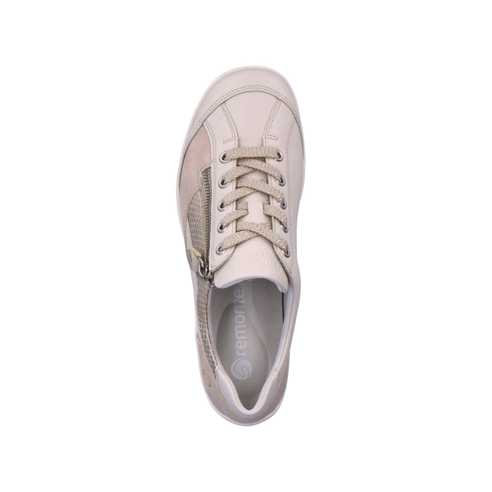 Remonte R3410-60 Ladies Rose & Beige Leather & Textile Zip & Lace Trainers