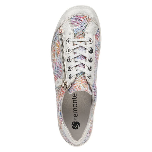 Remonte R3435-93 Ladies Ice White & Multi Leather & Textile Zip & Lace Trainers