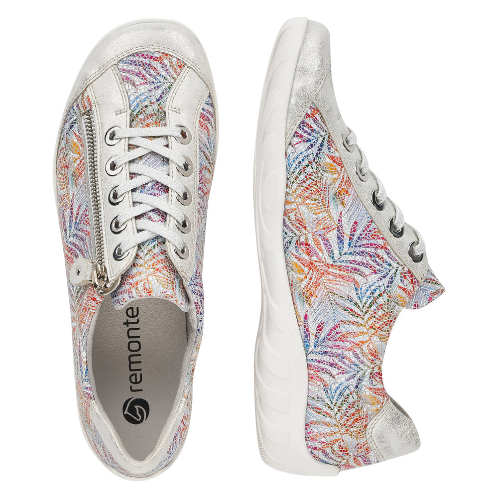 Remonte R3435-93 Ladies Ice White & Multi Leather & Textile Zip & Lace Trainers