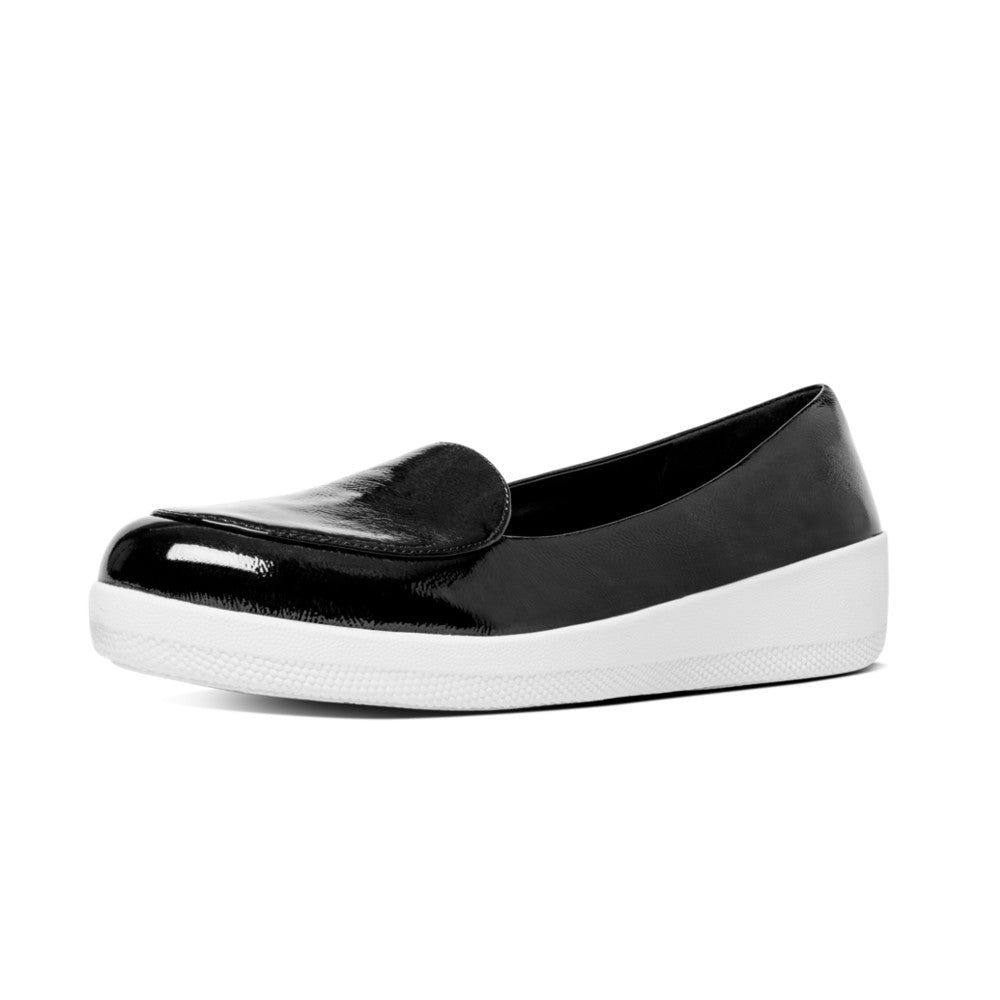FitFlop C95 Sneakerloafer Ladies Black Patent Leather Slip On Shoe