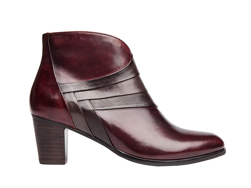 Regarde Le Ciel Sonia-78 Ladies Sangria Red And Brown Leather Side Zip Ankle Boots
