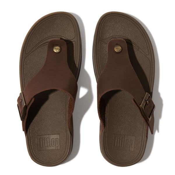 FitFlop GD1-167 Trakk II Mens Chocolate Brown Leather Arch Support Toe-Post Sandals