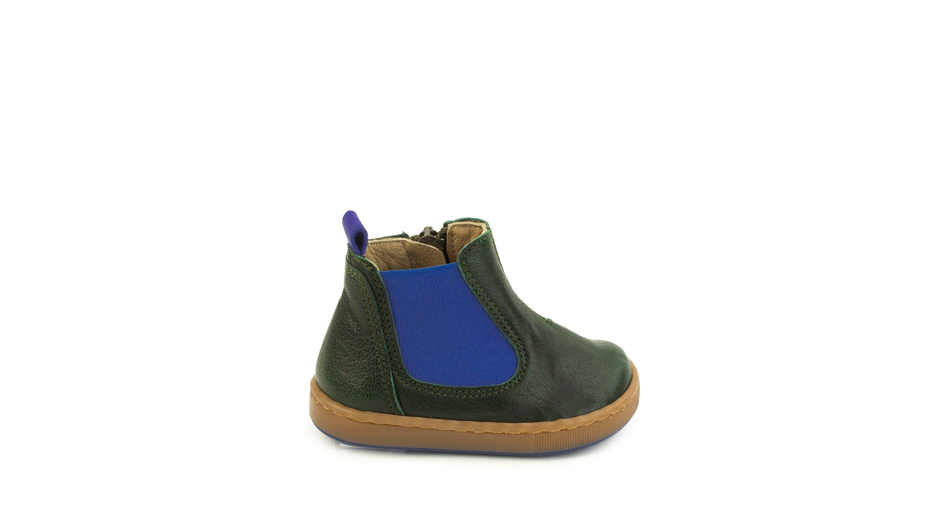 Petasil Taz 9444 Boys Dark Green With Blue Elastic Side Zip Ankle Boots