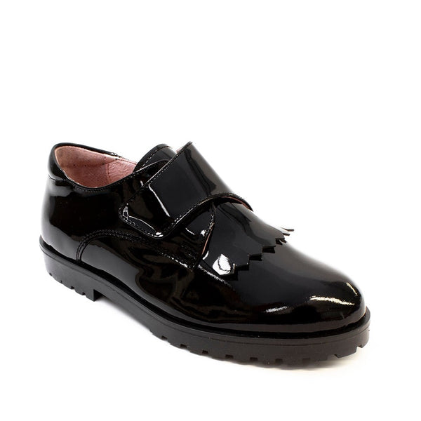 Petasil Tocana 5970 Girls Black Patent Leather Touch Fasteing School Shoes
