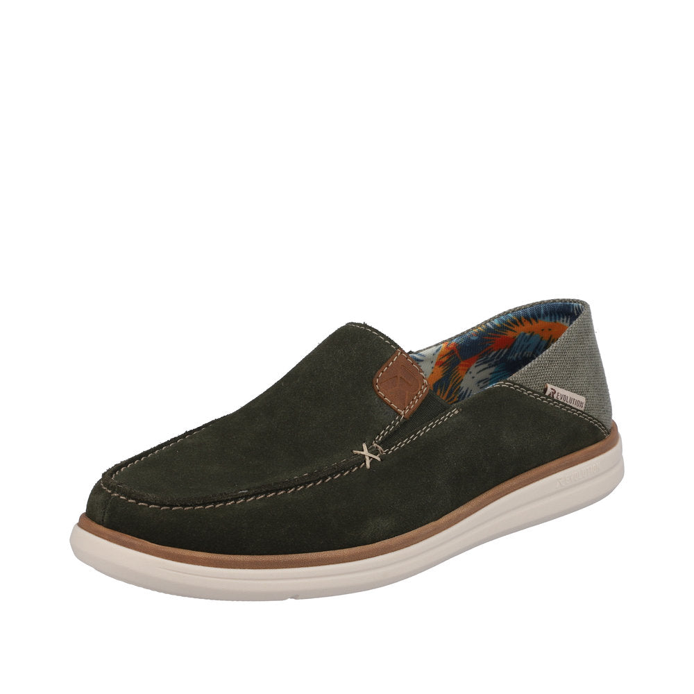 Rieker U0600-54 Mens Khaki Leather & Textile Slip On Shoes