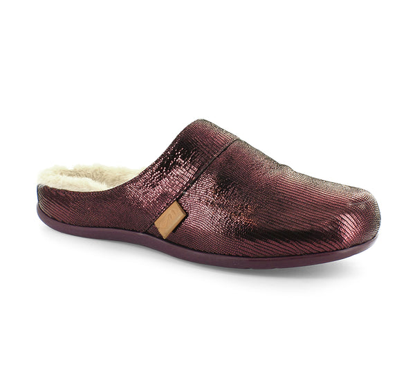 Strive Vienna Ladies Plum Glamour Leather Arch Support Slip On Slippers
