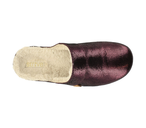 Strive Vienna Ladies Plum Glamour Leather Arch Support Slip On Slippers