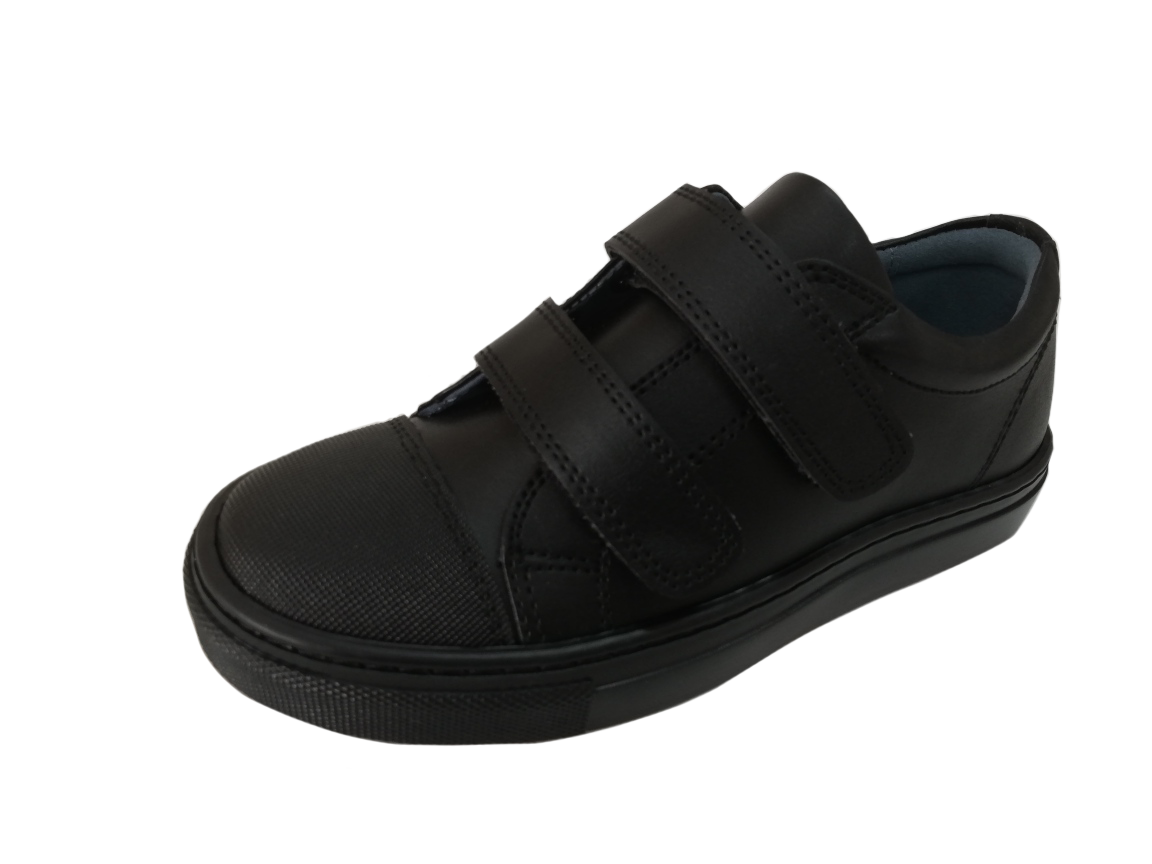 Petasil Vose 5976 Boys Black Vegan Leather Touch Fastening School Shoes