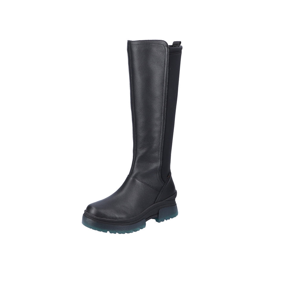 Rieker W0391-00 Ladies Black Leather & Textile Water Resistant Side Zip Knee High Boots