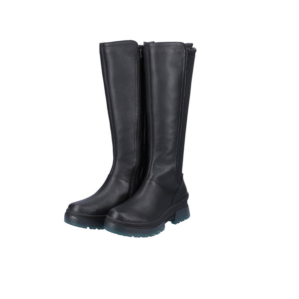 Rieker W0391-00 Ladies Black Leather & Textile Water Resistant Side Zip Knee High Boots