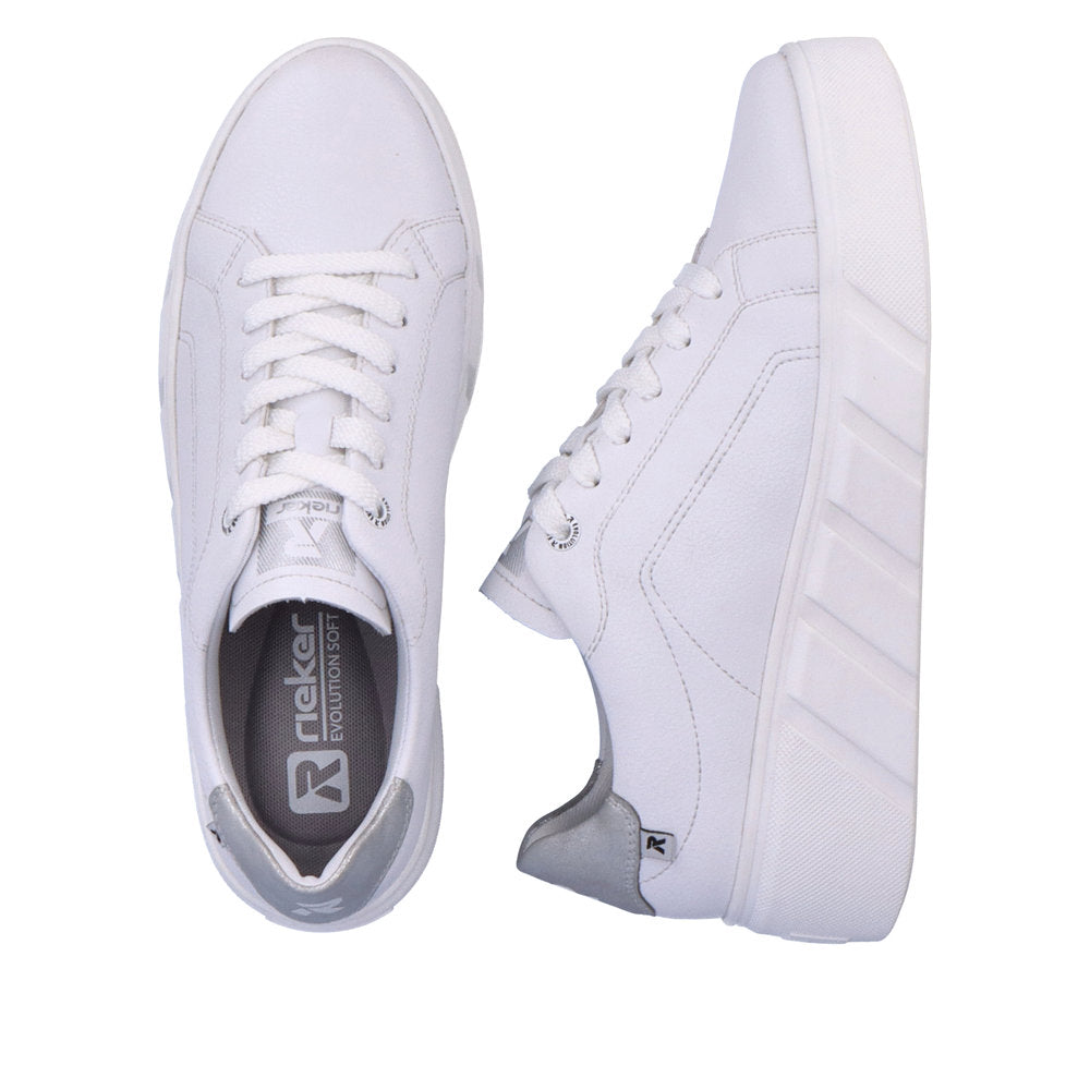 Rieker W0501-80 Ladies White Leather Lace Up Trainers