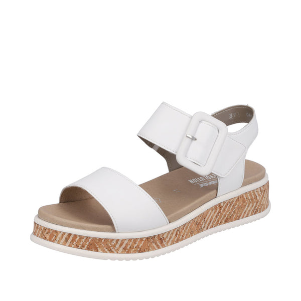 Rieker W0800-80 Ladies White Leather Touch Fastening Sandals