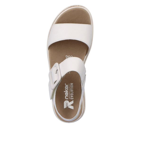 Rieker W0800-80 Ladies White Leather Touch Fastening Sandals