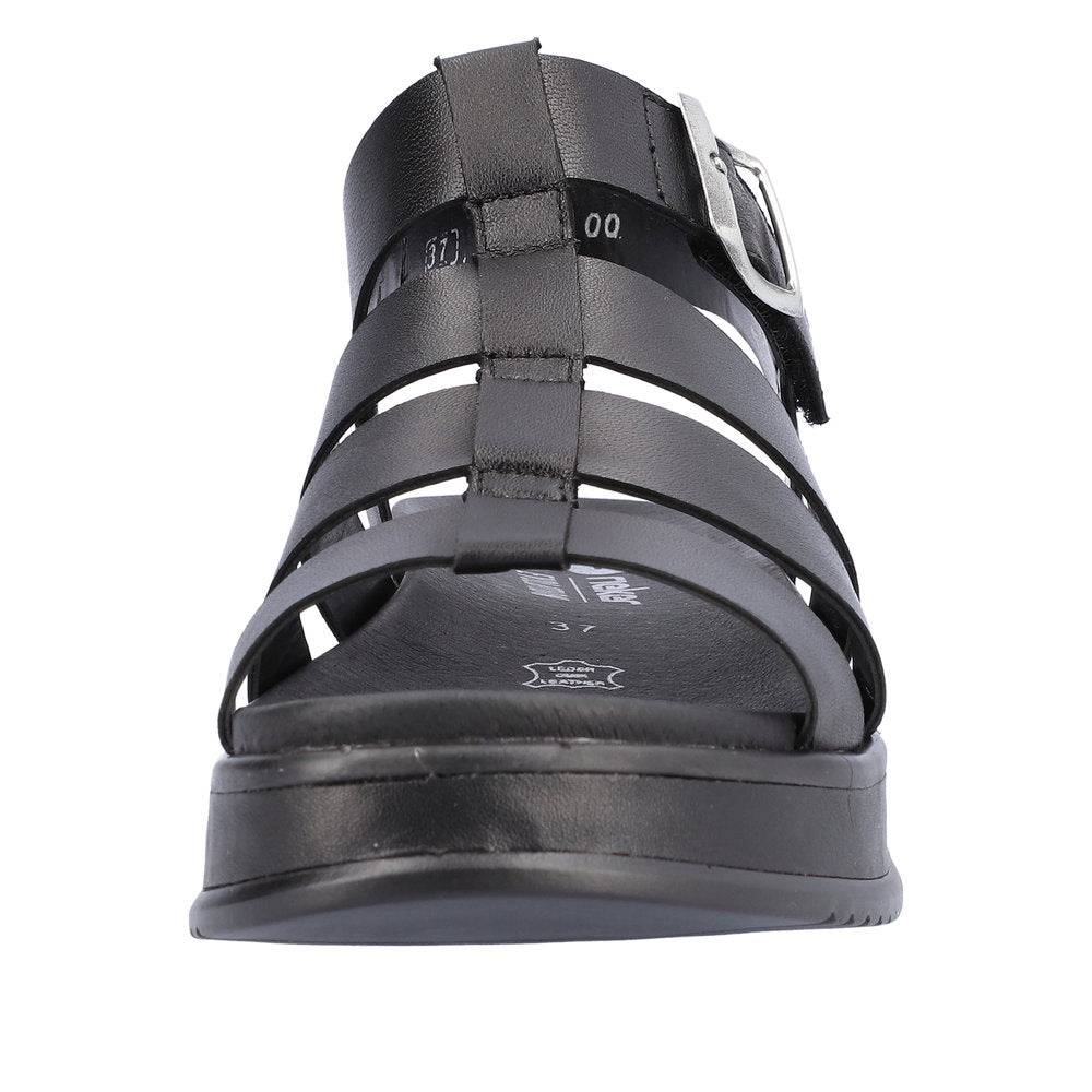 Rieker W0804-00 Ladies Black Leather Buckle Sandals