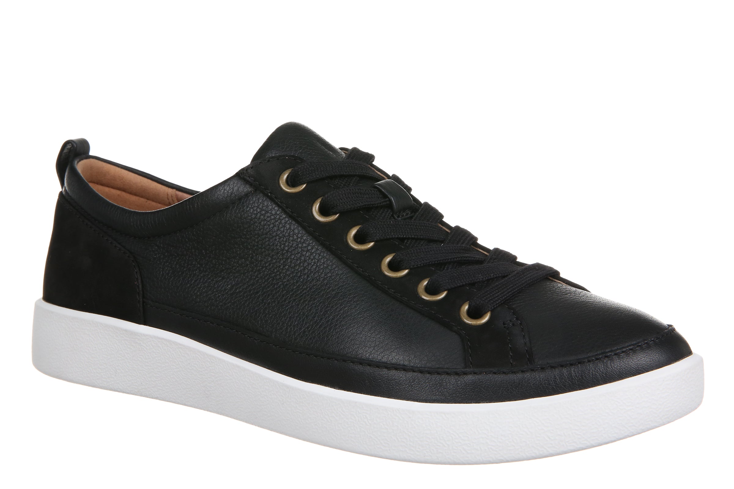 Vionic Winny Ladies Black Leather Arch Support Lace Up Trainers