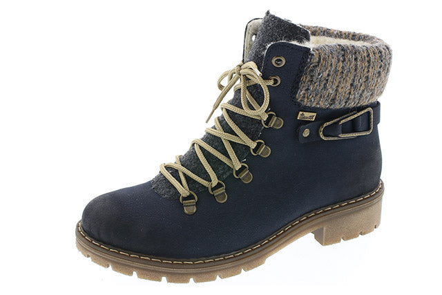 Rieker Y9131-14 Ladies Blue Lace & Zip Tex Ankle Boots - elevate your sole