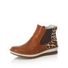 Rieker Z8689-24 Ladies Tan and Leopard Print Synthetic Side Zip Ankle Boots