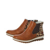 Rieker Z8689-24 Ladies Tan and Leopard Print Synthetic Side Zip Ankle Boots