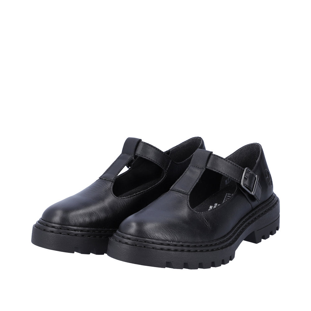 Rieker Z9664-00 Ladies Black Leather Buckle Shoes