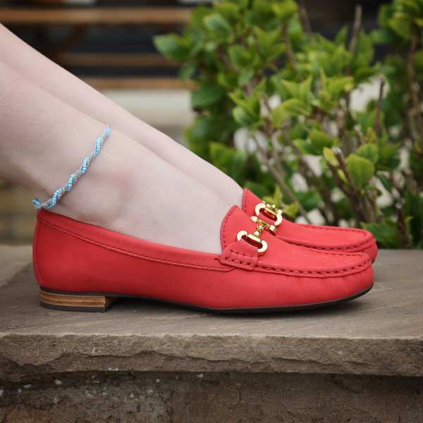 Elevate Your Sole 25836 Sunflower Ladies Red Nubuck Leather Loafers